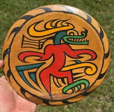 Vintage Hand Painted Panamanian Latin Folk Art Wood Charger Wall Plaque Tiki 8” picture