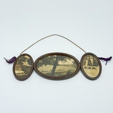 Antique Triptych 3-Tier Hanging Photo Frame with Tassels & Vintage Photos picture