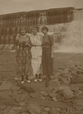 c. 1920's Three Flapper Girls with Camera in Front of Dam Photograph picture
