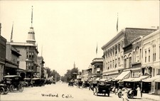 Woodland CA Street Scene Linen c1900s-10s Real Photo Vintage Postcard bhn picture
