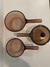 Vintage Corning VISIONS Amber Glass 3-Pc Cookware Set | France & USA picture
