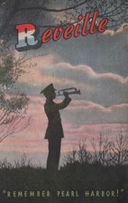 Reveille Remember Pearl Harbor WWII Patriotic Linen Postcard 1943 Kropp picture