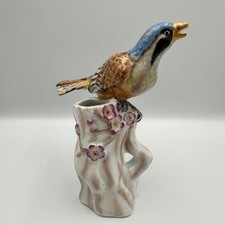 Vintage Hand Painted Ceramic Blue Bird Tree Trunk Vase Floral Figurine picture