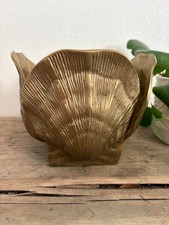 Vintage MCM solid brass seashell planter pot- picture