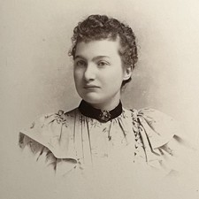 Antique Cabinet Card Photograph Beautiful Young Woman Choker Necklace Boston MA picture