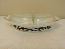 Vintage Barbed Wire Divided Pyrex 1.5 Qt Casserole with Lid - Black Mid Century  picture