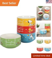 Snoopy Decorated Bowls Stackable 4 Pack Stoneware Cereal Snack Dessert picture