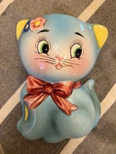 Vintage 1950s Kitsch Norcrest Blue Cat Kitten Kitty Wall Pocket Planter Vase Art picture