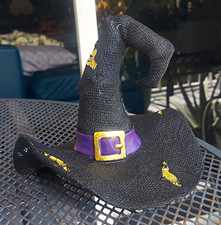 Halloween Witch Hat Decoration Black with Purple Band and Gold Buckle picture