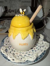 Blue Sky Clayworks Sweet Honey Drip Honey Bee Pot with Dipper Stick picture