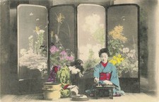 HandTinted Japanese Geisha Women Tea Ceremony Screen Postcard Advertising C1910 picture