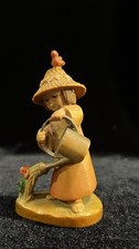 ANRI Wood Italy GARDENER Girl Watering Flowers Ferrandiz 3” Tall - Great Shape picture