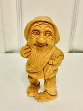 Artisan Hand Carved Wood Dwarf Sculpture Signed & Dated 2003 Small Figurine 💛 picture