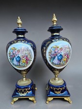 PAIR vintage cobalt blue italian porcelain vases urns Romantic decors picture