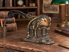 Rare Antique Cast Iron Lion Head Stamp Seal Press White Ribbon Mineral Water PA picture