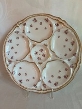 Antique Theodore Haviland Limoges 5-Well Oyster Plate- Pink Floral & Gold picture