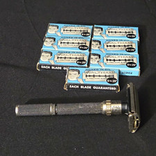 Vintage Gillette Metal Safety Razor w/ Waltham Precision Razor Blade Boxes picture