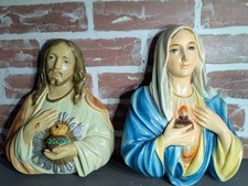 VTG 1966 Sacred Heart Jesus & Mary Wall Plaques Chalk Ware 10