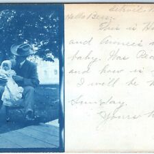 1906 Detroit, MI Cyanotype Man Cute Baby Outdoors RPPC Real Photo Postcard A111 picture