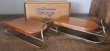 Vtg Home Interiors Wood Sled Pair Brass Runners Christmas Decor 5108-DE W/ Box picture