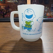 Vintage 1958 Peanuts Charlie Brown Milk Glass Mug Strangely Confident  picture
