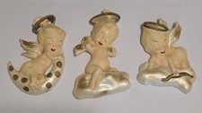 Vintage Angel Cupid Cherub Baby Wall Plaque Chalkware, Set of 3 picture