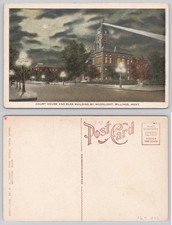 Vintage Billings MT Courthouse Elks Building Moonlight Searchlight Postcard picture