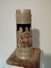Ceramarte Beer Stein Mug Hand-Painted Tavern Scene Made in Brazil Vintage picture