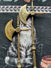 Vtg 19” Solid Brass Wall Decor Axes PAIR Made In Japan Mid Century Gothic MCM. picture