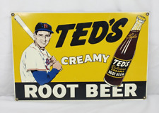 Ted Williams Ted's Creamy Root Beer Metal Tin Sign Redsox 16x11.5