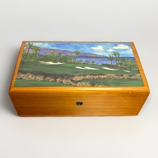 Vintage Lane Cedar Box 9x5 In W/ Key & Working Lock Golf Themed Decor B. Zink 97 picture
