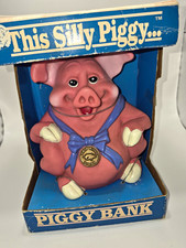 Vintage 1992 Happiness Express This Silly Piggy Bank Pink Vinyl In Original Box picture
