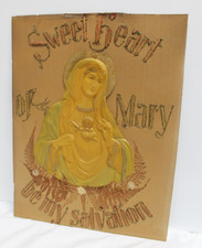 Vtg Sweet Heart of Mary Be My Salvation 3-D Celluloid Handmade Writing Unframed picture