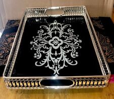 Gorgeous New In The Box 17“ X 11 1/2“ Serving Tray Silver & Black Unique Touch ￼ picture