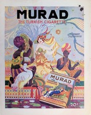 Original 1920s Murad The Turkish Cigarette Ad: Harem Dancers Crane Pond Illustra picture