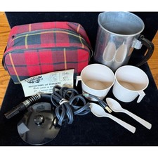 Vintage Koffeekit Travel Coffee Maker Set, Red Plaid Case Mid Century, WORKS picture