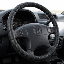 FINOO Black Lace-On Steering Wheel Cover, 14–15 Inch Universal Fit, Retro Cla... picture