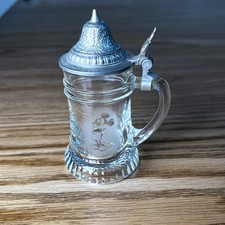 VTG BMF Mickey Mouse Miniature Beer Stein Glass West Germany Pewter Lid 4in picture