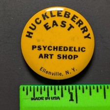 Vintage Huckleberry East Psychedelic Art Shop Ellenville NY Pinback Pin picture