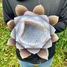 5.5LB Drunken agate lotus hand carved meditation crystal display decoration picture