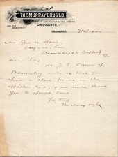 1900 The Murray Drug Co Columbia SC Handwritten Letterhead Druggists Ephemera picture