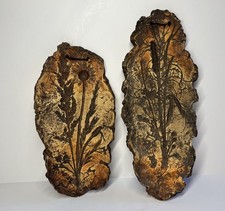 Vintage Mcm Botanical Faux Bark Wall Plaques Resin Plastic Set Of 2 Thistle Grad picture