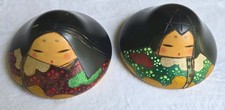 Vintage Usaburo Sosaku Kokeshi Wooden Dolls Signed Japanese Art Set of 2 picture