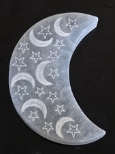 KCGS 10cm Selenite Crystal Crescent Moon (Moon & Stars Etched) MOROCCO  picture