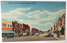 C 1951 BELVIDERE IL Postcard SOUTH STATE STREET STOREFRONTS CARS DELIVERY TRUCKS picture
