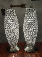 Beautiful Set Of 2 Matching Ornate Uplight Gherkin Beads & Metal Uplight Lamps picture