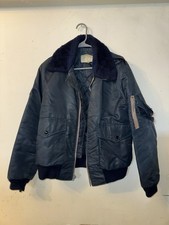 VINTAGE Blue Schott NYC Fur Collar Bomber Jacket Flight Medium size B-15A picture