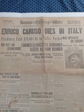 Enrico Caruso Death - Opera Tenor - Complete August 2, 1921 Boston Newspaper picture