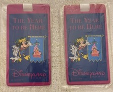 VTG 1997 Disneyland Paris 5th Anniversary Luggage Tags Pair Sealed Jester NIP picture