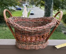 Vintage Handcrafted Wicker Basket Wooden Beads Bentwood Handles Beautiful Boho picture